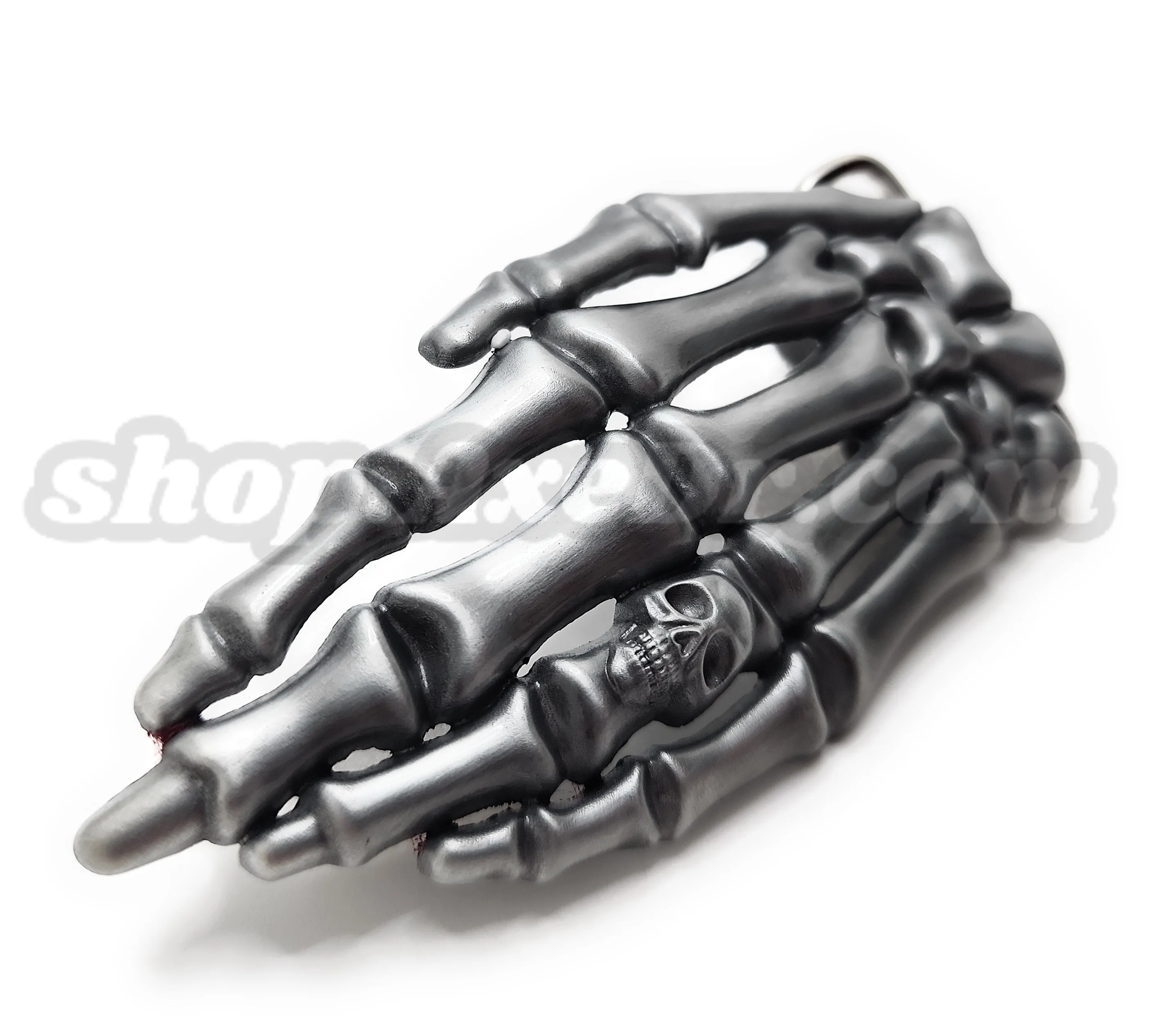 Skeleton Hand with Skull Ring Belt Buckle