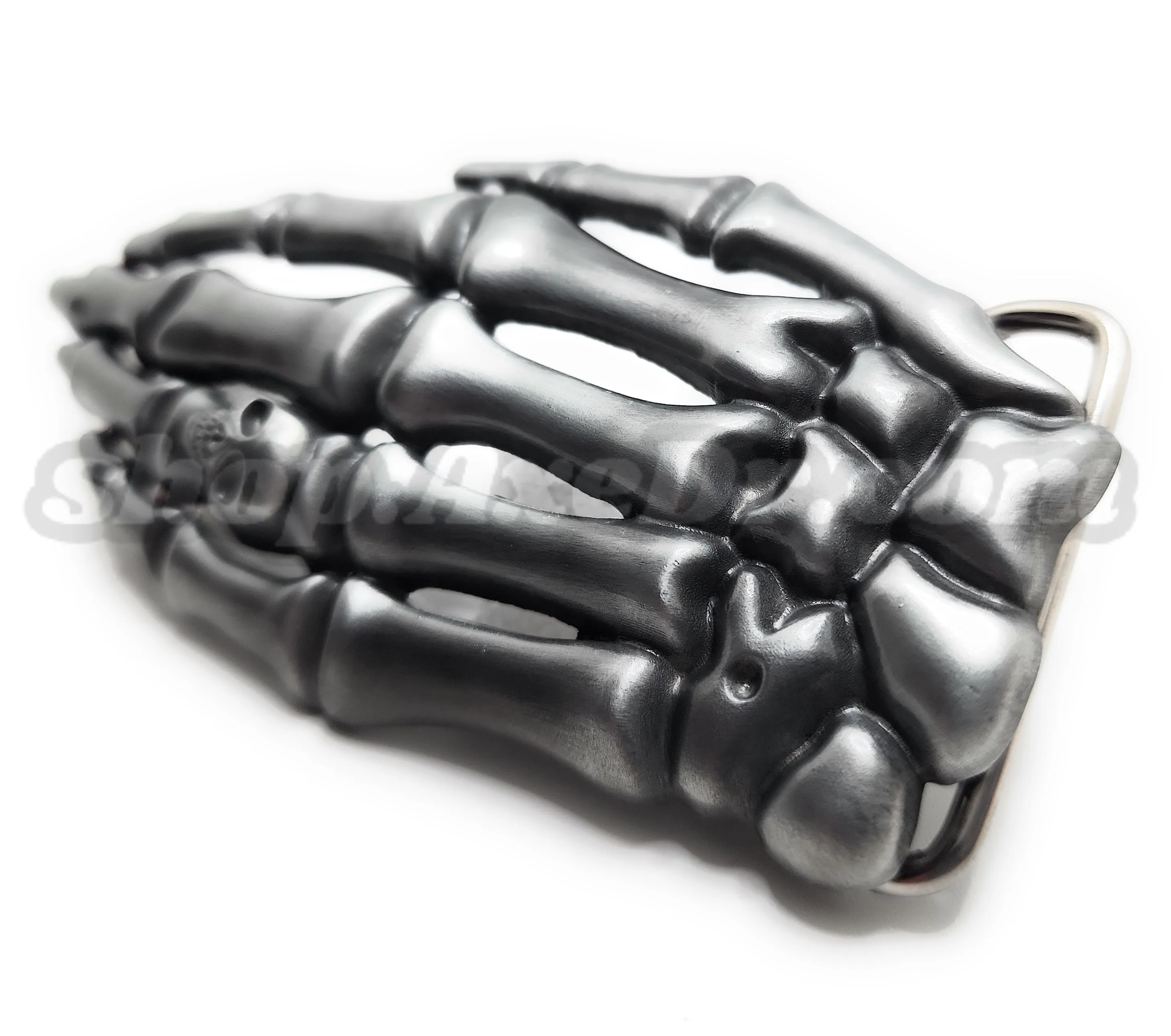 Skeleton Hand with Skull Ring Belt Buckle
