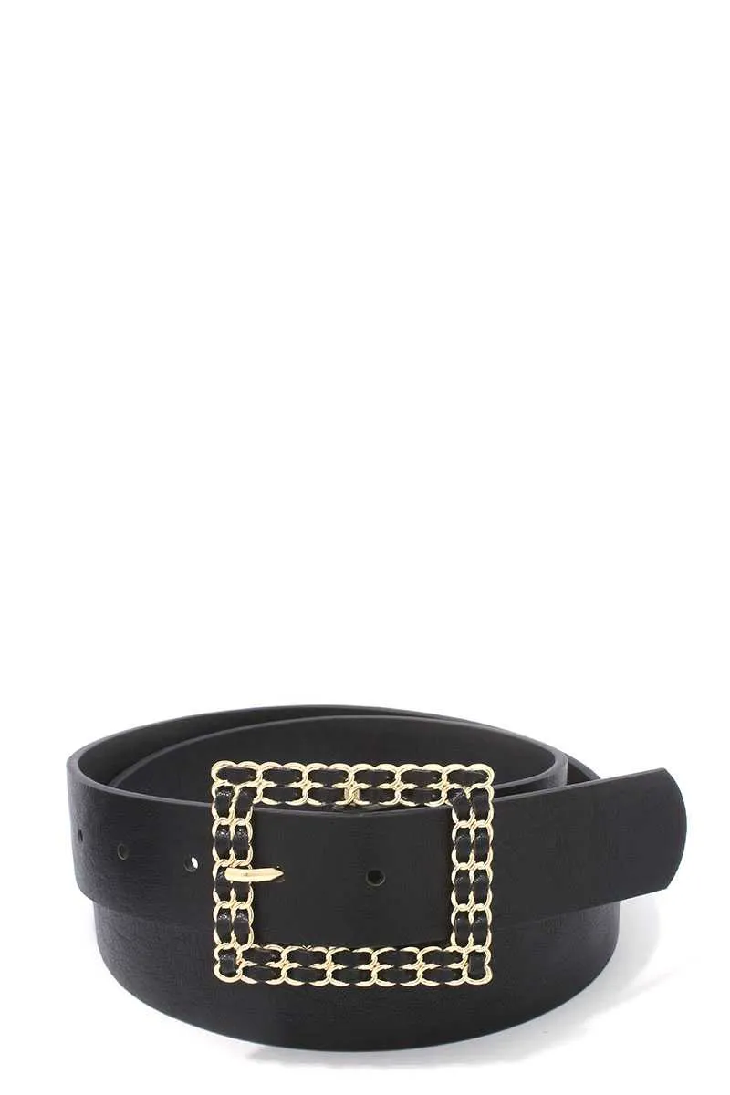 Square Shape Metal Buckle Pu Leather Belt