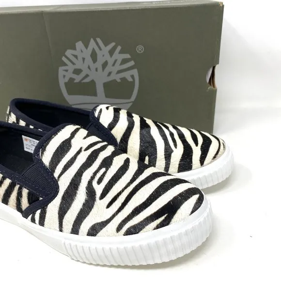 Timberland BX2 WOMEN SKYLA BAY SLIP ON ZEBRA LEATHER Black White TB 0A2GW6 BX2
