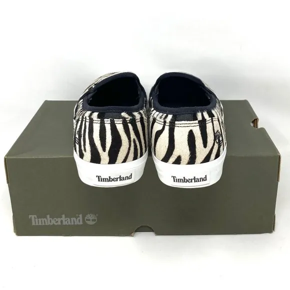 Timberland BX2 WOMEN SKYLA BAY SLIP ON ZEBRA LEATHER Black White TB 0A2GW6 BX2
