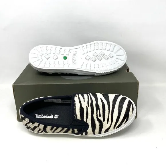Timberland BX2 WOMEN SKYLA BAY SLIP ON ZEBRA LEATHER Black White TB 0A2GW6 BX2