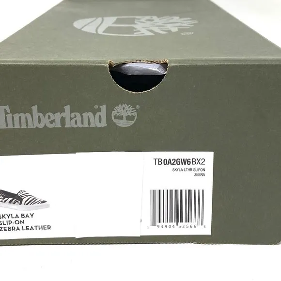 Timberland BX2 WOMEN SKYLA BAY SLIP ON ZEBRA LEATHER Black White TB 0A2GW6 BX2