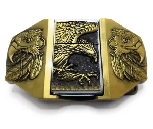Triple Eagle Wings Gold Lighter Belt Buckle / Flip Style Lighter Holder Buckle