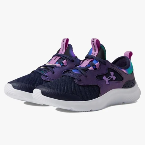 under armour girl’s shoes size 6 color midnight navy blue and lunar purple NWOT