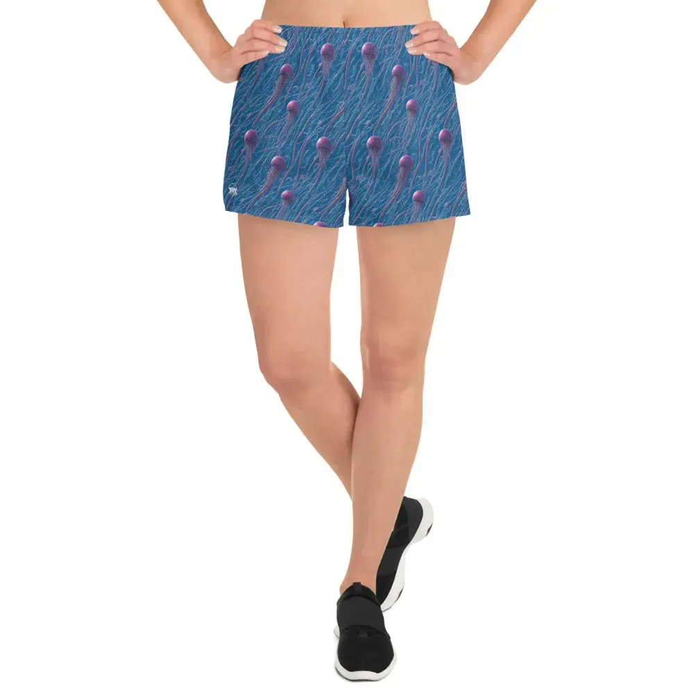 Unisex Athletic Shorts - Blue and Violet Jellyfishes