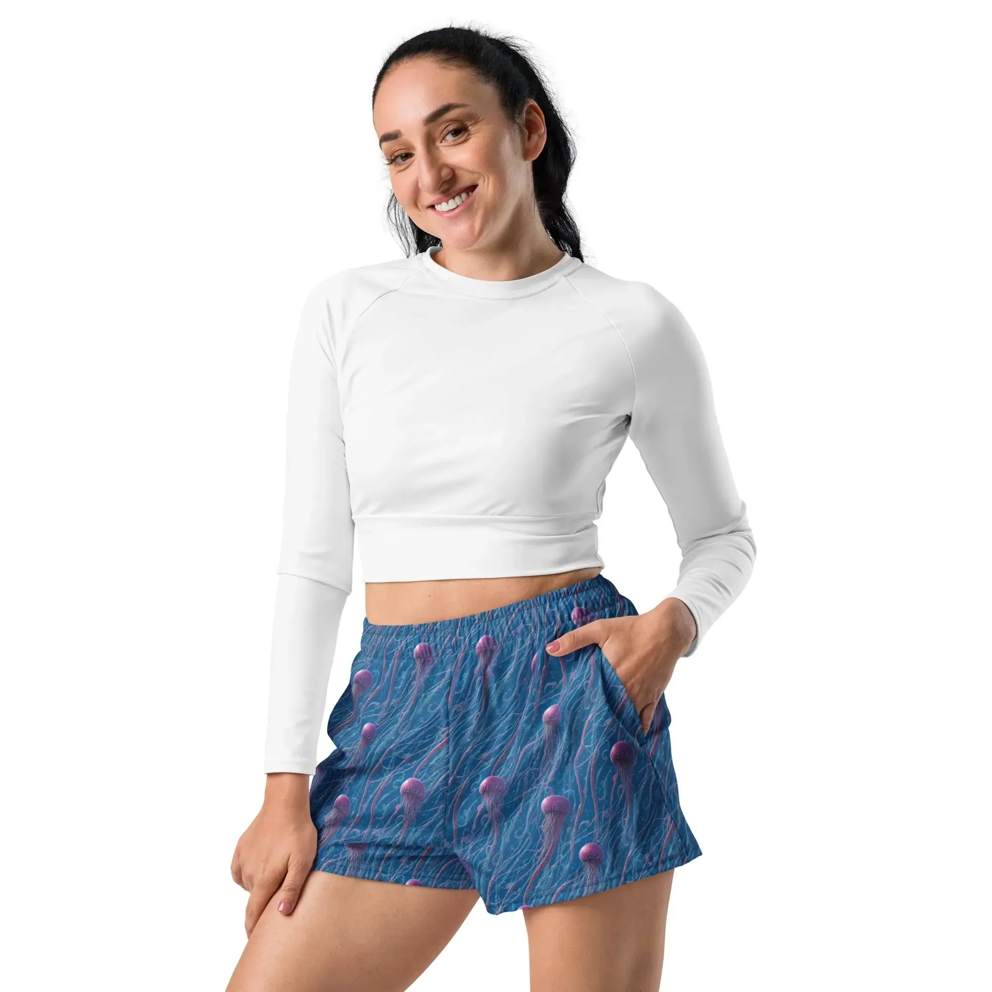 Unisex Athletic Shorts - Blue and Violet Jellyfishes