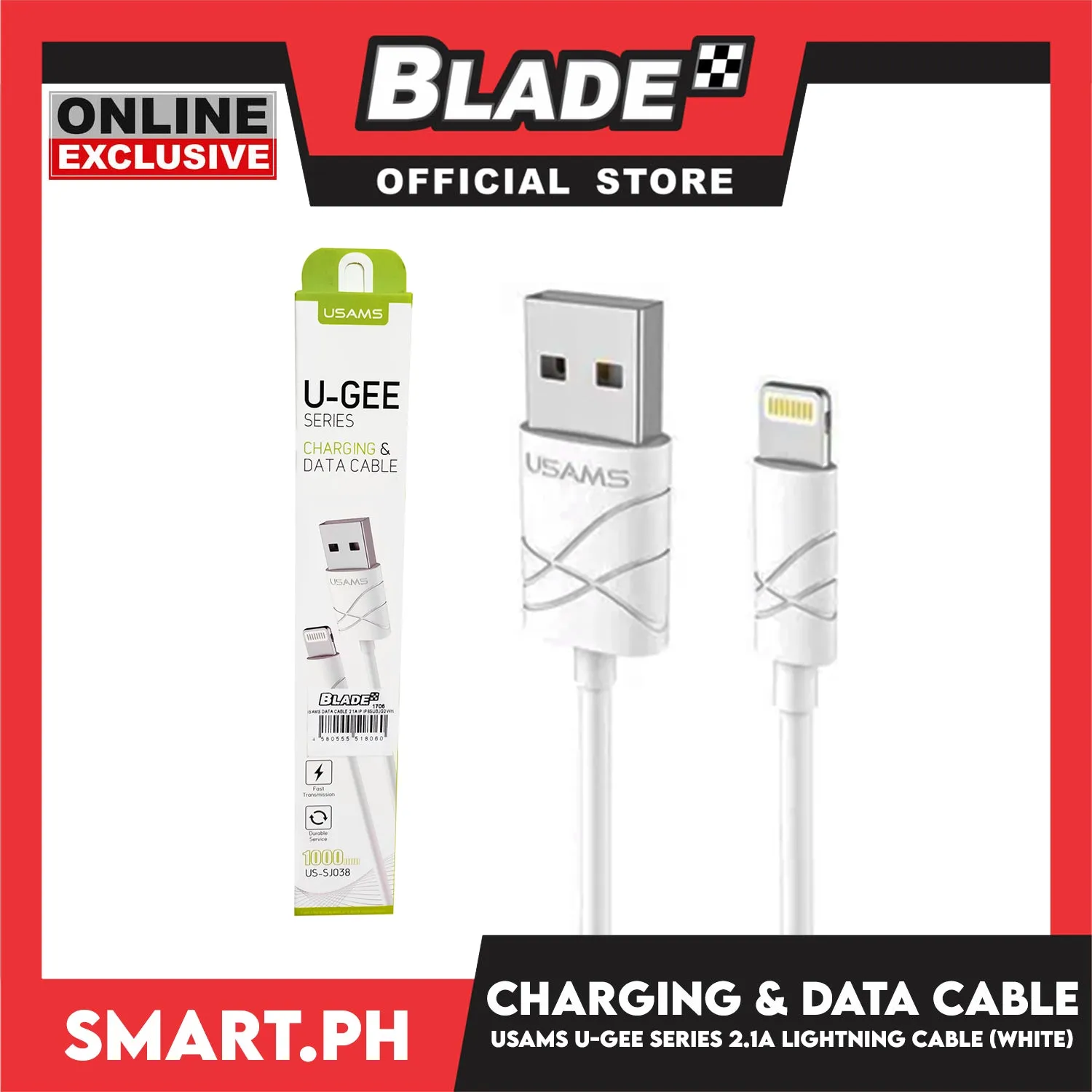 Usams U-Gee Series Charging And Data Cable 2.1A SUBJG12 (White) Cable Charger For iOS 6