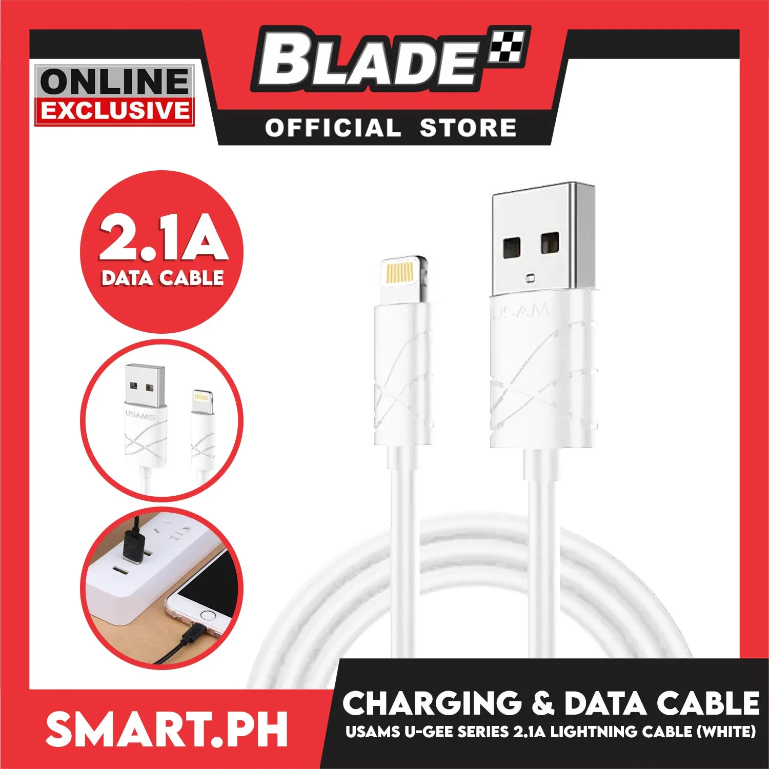 Usams U-Gee Series Charging And Data Cable 2.1A SUBJG12 (White) Cable Charger For iOS 6