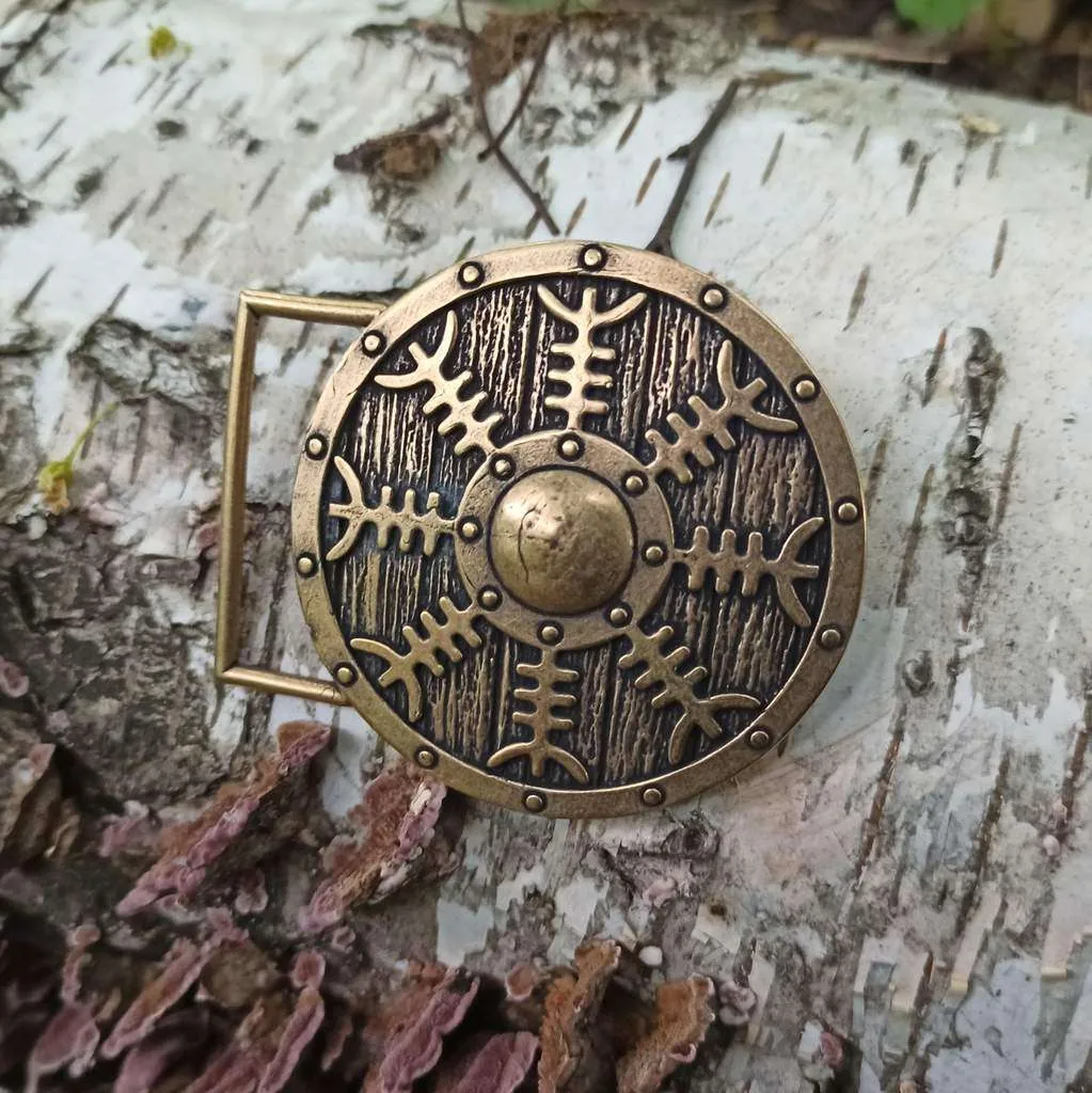 Viking shield belt buckle with Helm of Awe