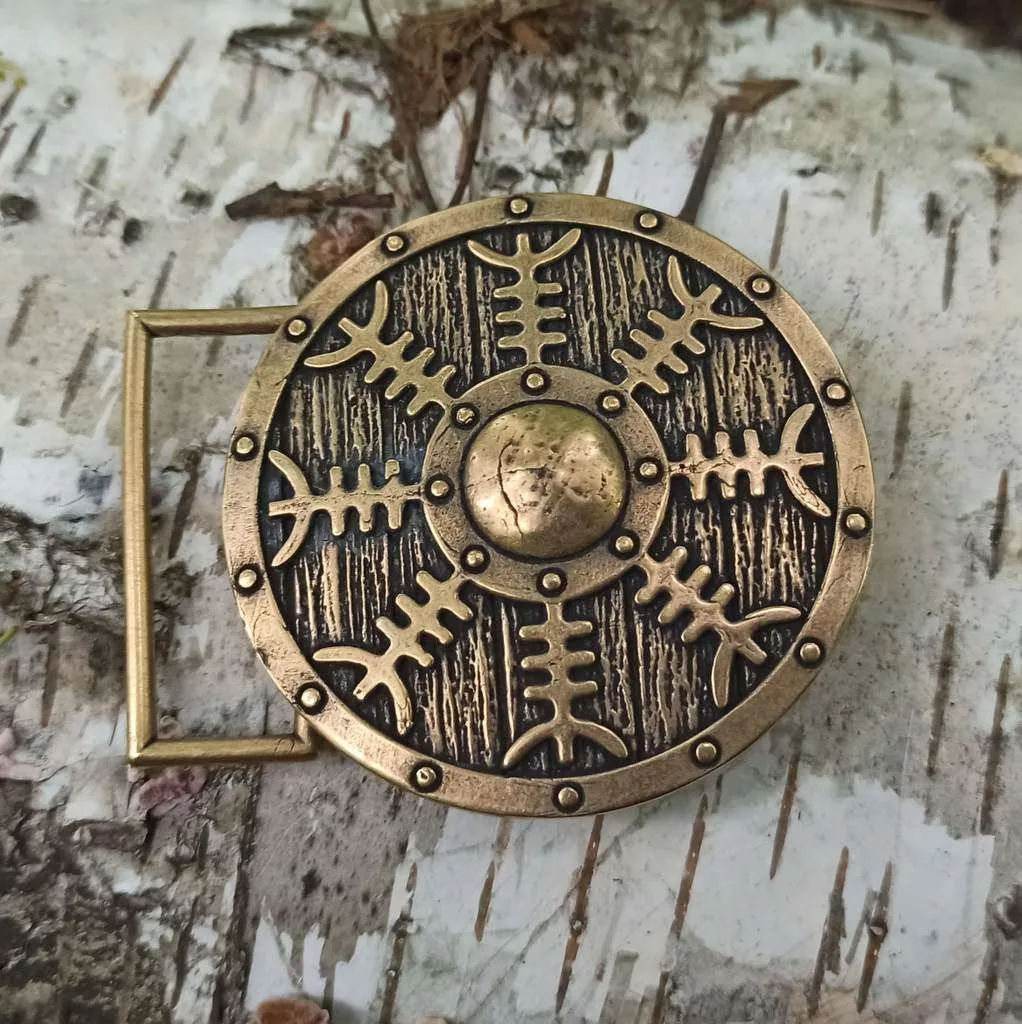 Viking shield belt buckle with Helm of Awe
