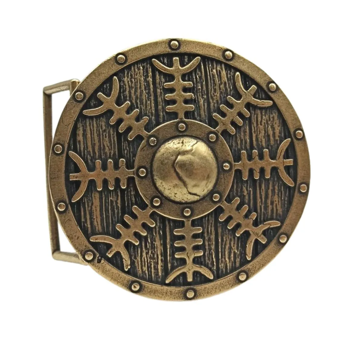 Viking shield belt buckle with Helm of Awe