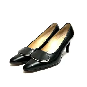Vintage 1960s black patent leather slip on classic pilgrim heels