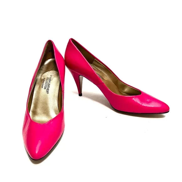 Vintage 1980s hot pink leather slip on pumps