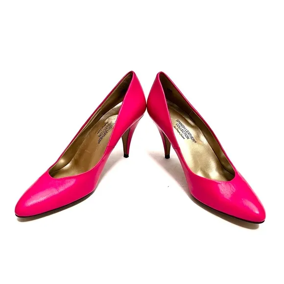 Vintage 1980s hot pink leather slip on pumps
