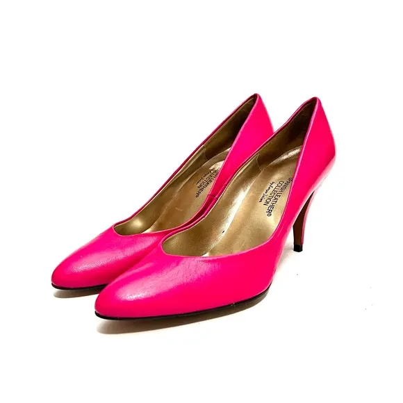 Vintage 1980s hot pink leather slip on pumps