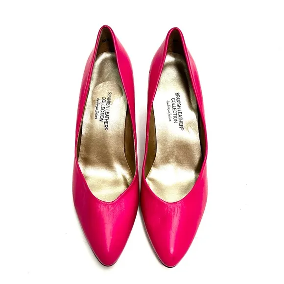 Vintage 1980s hot pink leather slip on pumps