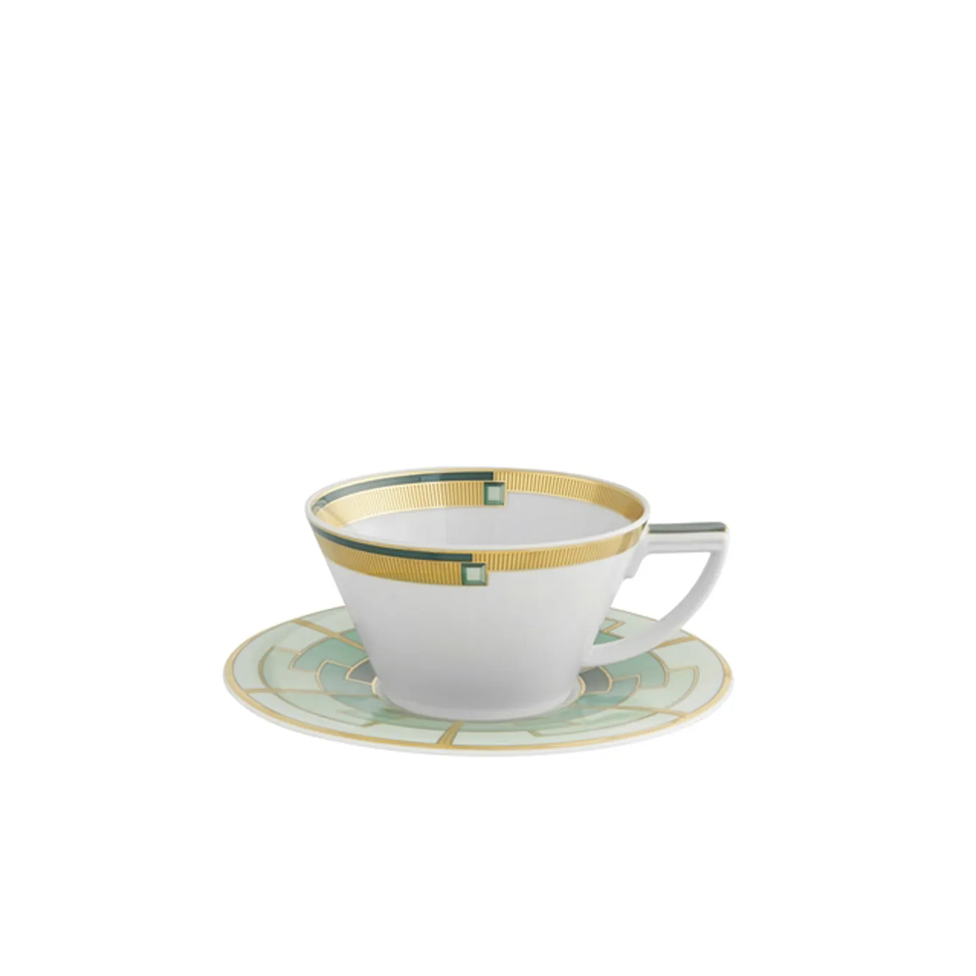 VISTA ALEGRE EMERALD TEA CUP AND SAUCER, SET OF 4