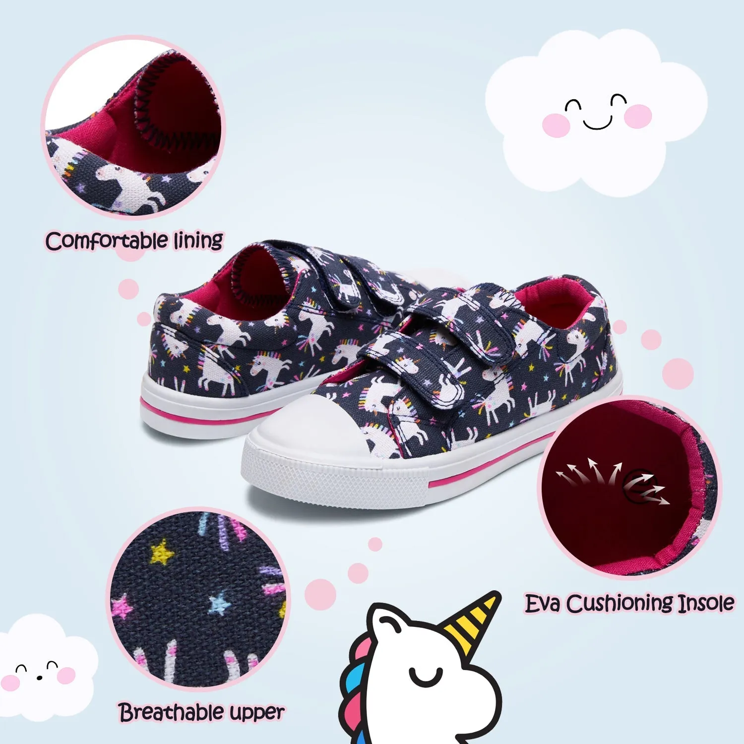 White Unicorn Double Velcro Dark Blue Sneakers