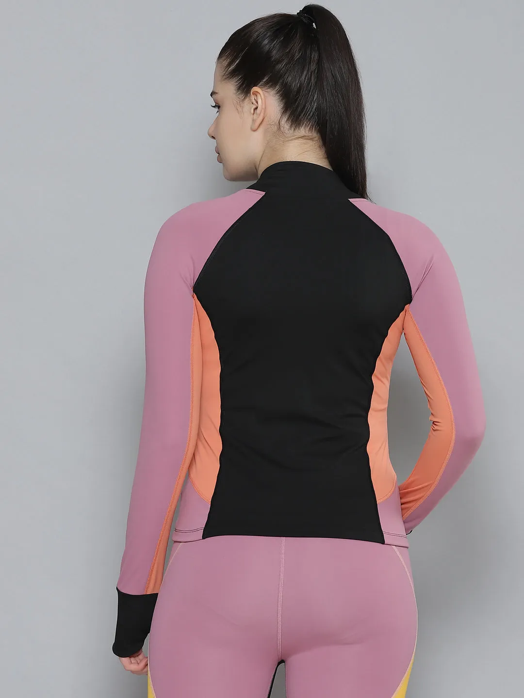 Women's Black & Orange Colourblocked Training Quick Dry Sporty Jacket