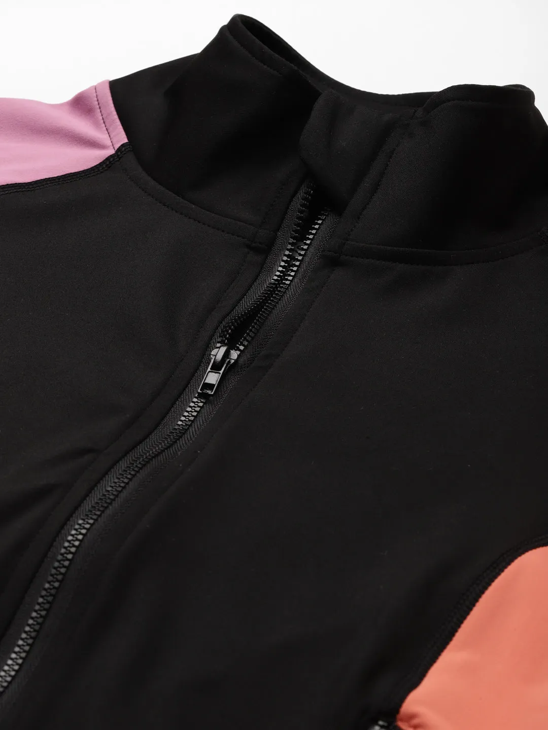 Women's Black & Orange Colourblocked Training Quick Dry Sporty Jacket