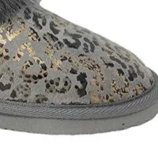 Women's Grey Leopard Fur Ankle Boots