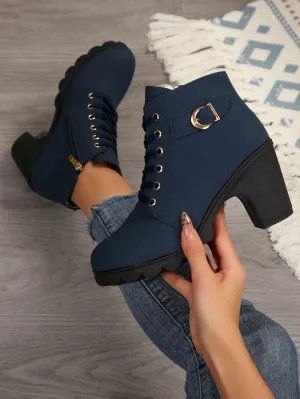 Women's Martin Boots Thick Heel Ankle Boots New British Style High Heel Lace Up Shoes