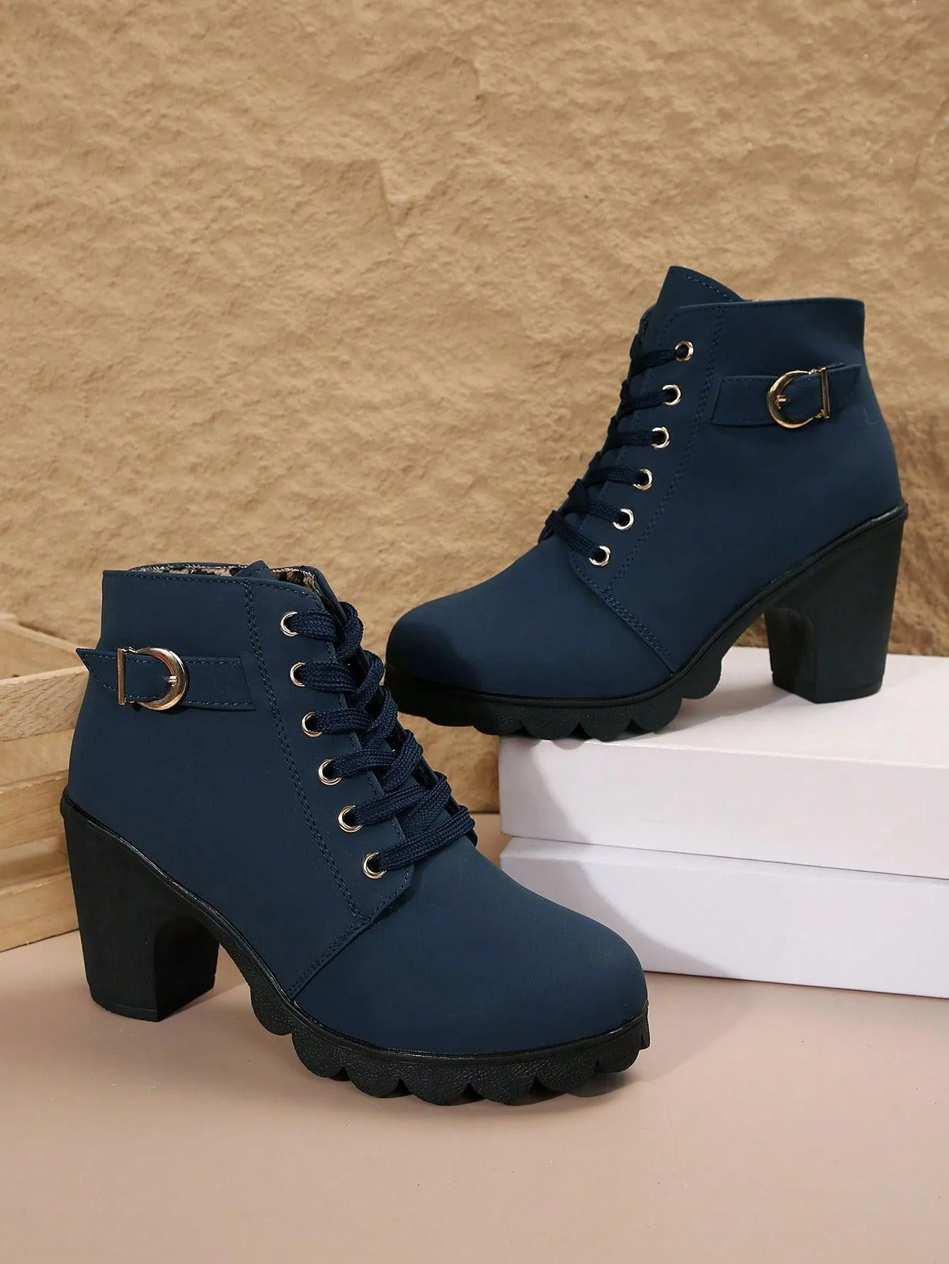 Women's Martin Boots Thick Heel Ankle Boots New British Style High Heel Lace Up Shoes