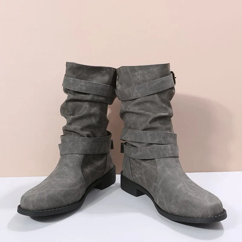 Women's Solid Color Chunky Heel Cowboy Boots
