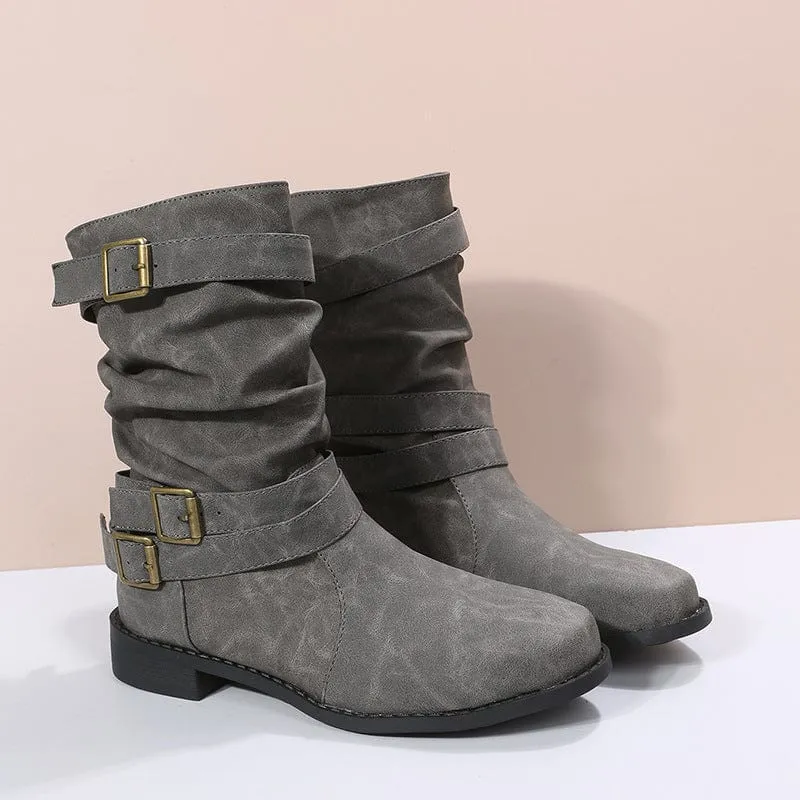 Women's Solid Color Chunky Heel Cowboy Boots