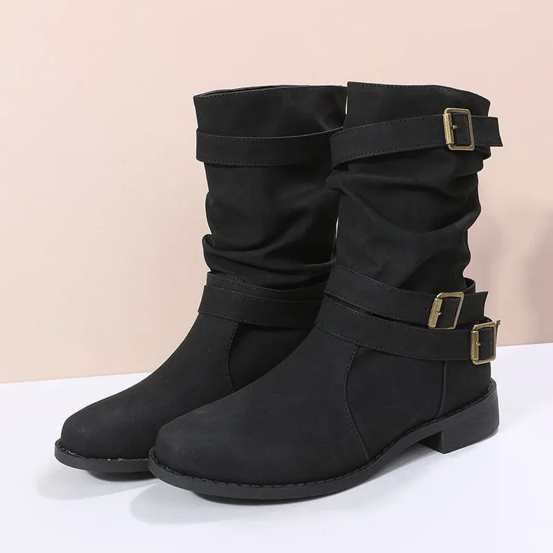 Women's Solid Color Chunky Heel Cowboy Boots