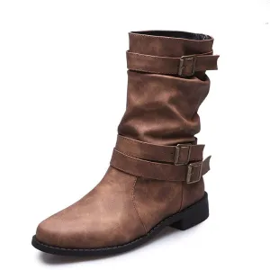 Women's Solid Color Chunky Heel Cowboy Boots