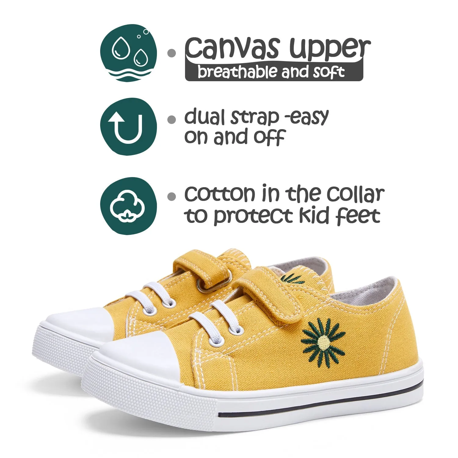 Yellow Daisy Single Hook and Loop Canvas Sneakers