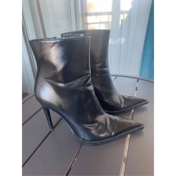 Zara Pointed Toe Rhinestone Embellished Stiletto Booties Black EU 40 ( 9)