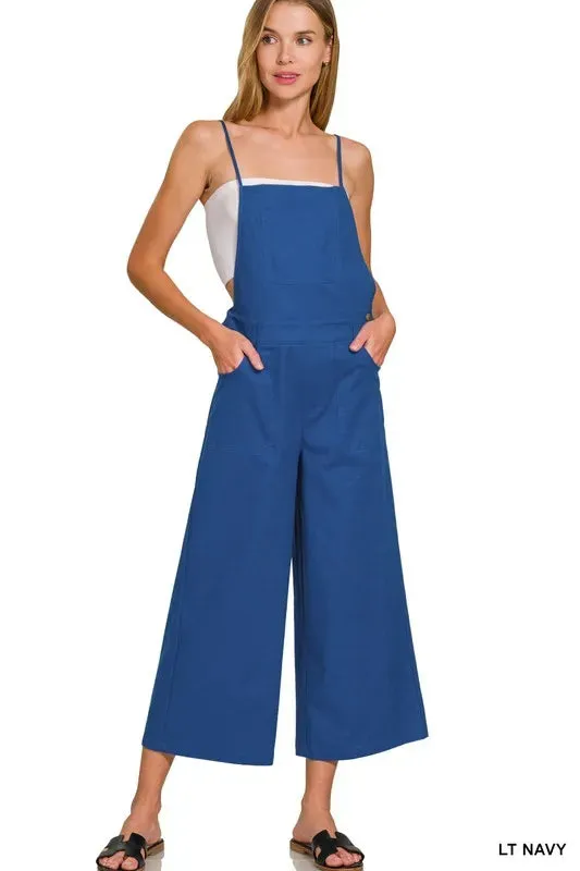 Zenana Woven Spaghetti Strap Overalls