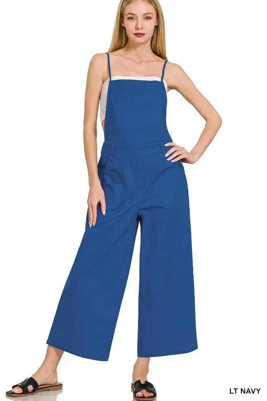 Zenana Woven Spaghetti Strap Overalls