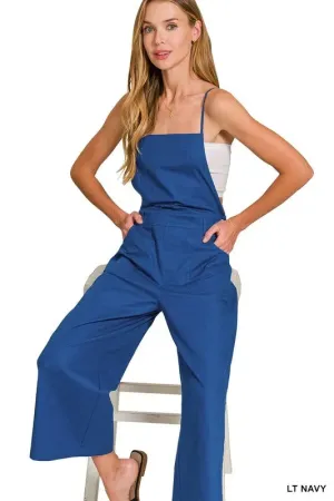 Zenana Woven Spaghetti Strap Overalls