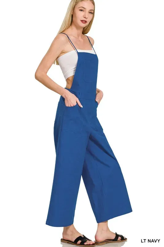 Zenana Woven Spaghetti Strap Overalls