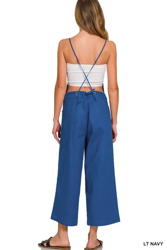 Zenana Woven Spaghetti Strap Overalls